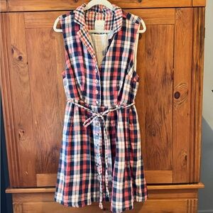 ModCloth Navy, Coral & White Plaid Button-Front Dress